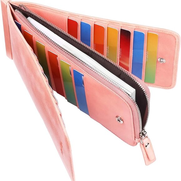 Leather RFID Bifold Wallet Women Large Capacity Card Holder with Zipper Pocket - Picture 1 of 9